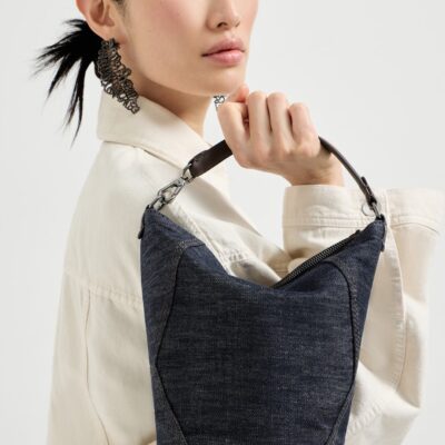 Brunello Cucinelli Small Denim-Effect Bucket Bag - Image 2
