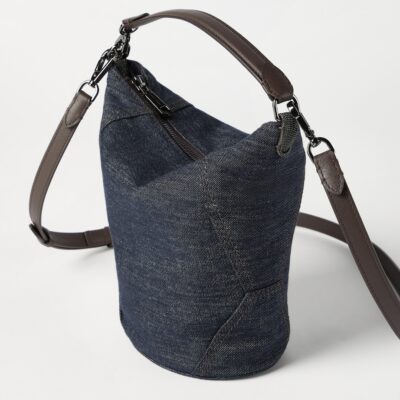 Brunello Cucinelli Small Denim-Effect Bucket Bag - Image 3
