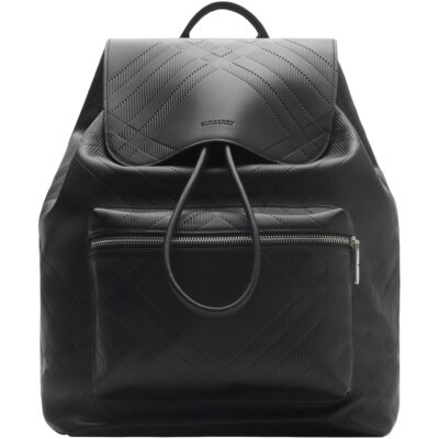 Burberry Leather Check-Embossed Backpack - Image 1