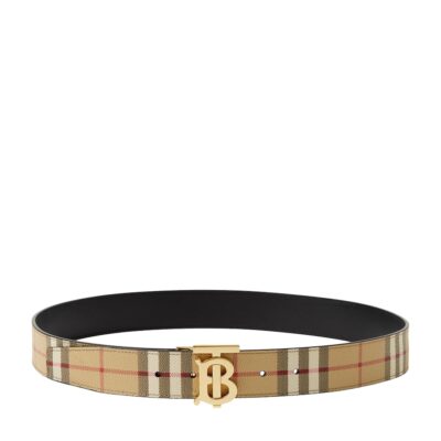 Burberry Leather and Check Reversible TB Belt - Image 1
