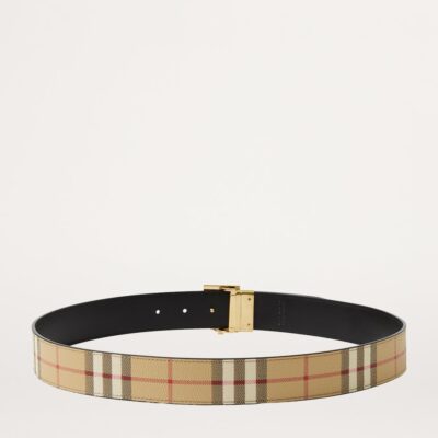 Burberry Leather and Check Reversible TB Belt - Image 4