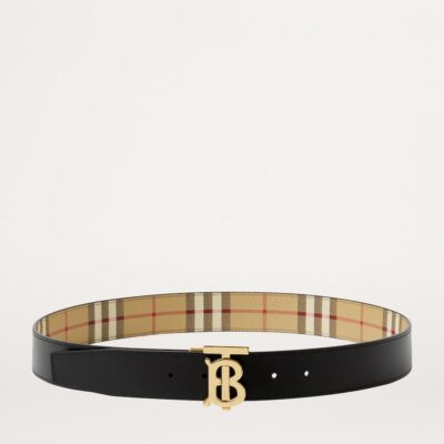 Burberry Leather and Check Reversible TB Belt - Image 5