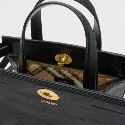 Burberry Mini Leather Croc-Embossed Cotswolds Tote Bag - Image 5