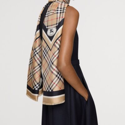 Burberry Silk Check Fringed Scarf - Image 5