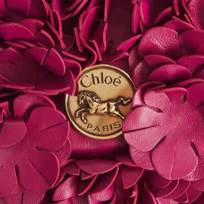 Chloé Leather Floral Plissé Shoulder Bag - Image 4