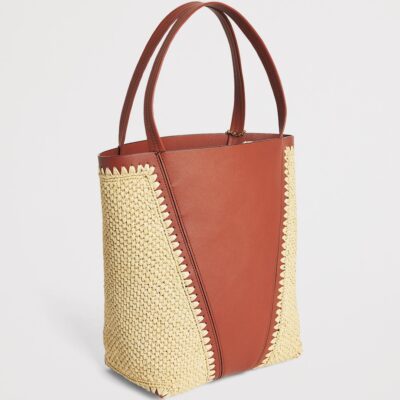 Chloé Medium Raffia-Effect and Leather Spin Tote Bag - Image 2