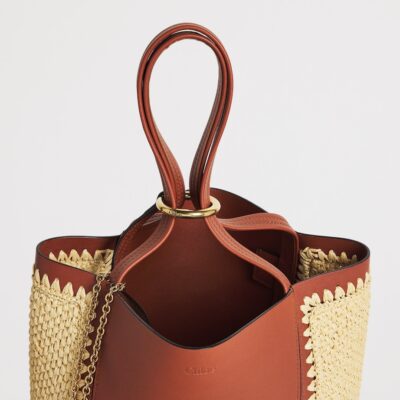 Chloé Medium Raffia-Effect and Leather Spin Tote Bag - Image 3