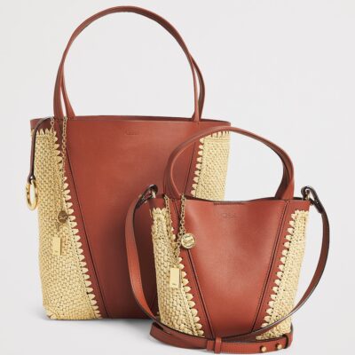 Chloé Medium Raffia-Effect and Leather Spin Tote Bag - Image 4