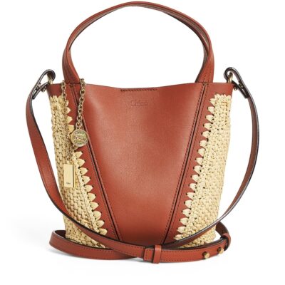 Chloé Small Raffia-Effect and Leather Spin Tote Bag - Image 1