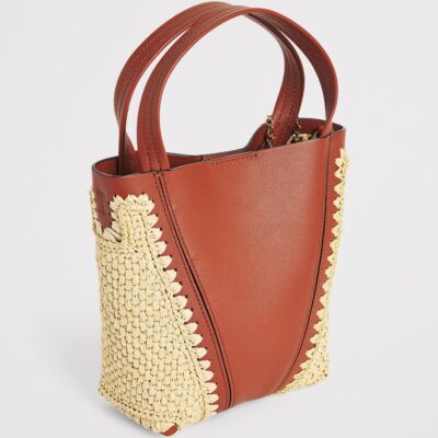 Chloé Small Raffia-Effect and Leather Spin Tote Bag - Image 2
