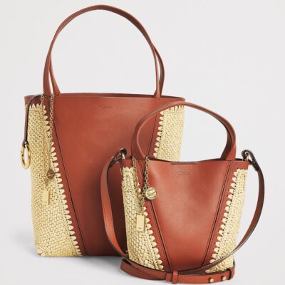 Chloé Small Raffia-Effect and Leather Spin Tote Bag - Image 3
