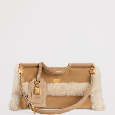 Dolce&Gabbana Calfskin Fur-Trim My Sicily Top-Handle Bag - Image 3