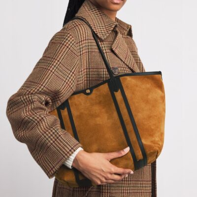 Harrods Suede Leather-Trim Tote Bag - Image 2