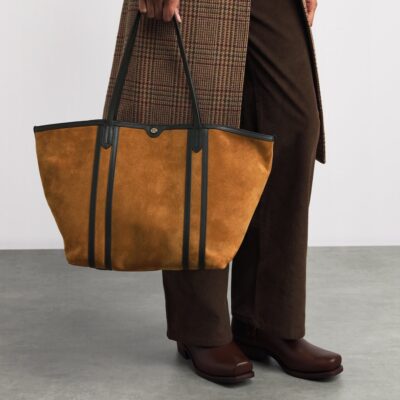 Harrods Suede Leather-Trim Tote Bag - Image 5